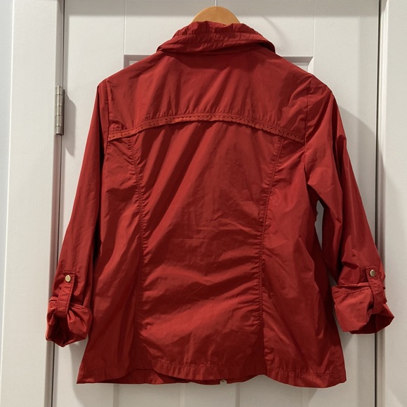 Zenergy Chico's Size 1 Burnt Orange Tab Sleeve Jacket gold hardware EUC - Picture 3 of 15